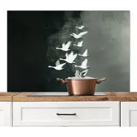 KitchenYeah Spatscherm keuken 120x80 cm - Kookplaat achterwand Vogel - Japandi - Groen - Muurbeschermer - Spatwand fornuis - Hoogwaardig aluminium