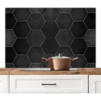 KitchenYeah Spatscherm keuken 120x80 cm - Kookplaat achterwand - Zwart - Tegel patroon - Muurbeschermer hittebestendig - Spatwand fornuis - Hoogwaardig aluminium - Aanrecht decoratie