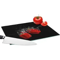 KitchenYeah Glazen Snijplank - 28x20 - Paprika - Groente - Stilleven - Water - Rood - Snijplanken Glas