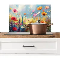 KitchenYeah Spatscherm keuken 70x50 cm - Kookplaat achterwand Kleurrijk - Bloemen - Natuur - Muurbeschermer - Spatwand fornuis - Hoogwaardig aluminium