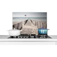 KitchenYeah Spatscherm keuken 60x40 cm - Kookplaat achterwand Strand - Hek - Schaduw - Muurbeschermer - Spatwand fornuis - Hoogwaardig aluminium