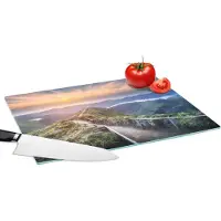 KitchenYeah Glazen Snijplank - 39x28 - Bergen - Zon - Natuur - Snijplanken Glas