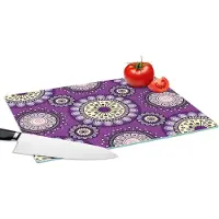 KitchenYeah Glazen Snijplank - 39x28 - Meisjes - Bloemen - Paars - Patronen - Girl - Kids - Kinderen - Snijplanken Glas