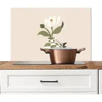 KitchenYeah Spatscherm keuken 80x55 cm - Kookplaat achterwand Bloem - Wit - Vaas - Quote - Muurbeschermer - Spatwand fornuis - Hoogwaardig aluminium