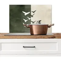 KitchenYeah Spatscherm keuken 70x50 cm - Kookplaat achterwand Japandi - Vogel - Groen - Muurbeschermer - Spatwand fornuis - Hoogwaardig aluminium