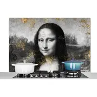 KitchenYeah Spatscherm keuken 120x80 cm - Kookplaat achterwand Mona Lisa - Leonardo da Vinci - Goud - Muurbeschermer - Spatwand fornuis - Hoogwaardig aluminium