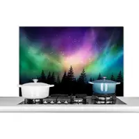 KitchenYeah Spatscherm keuken 100x65 cm - Kookplaat achterwand Noorderlicht - Sterrenhemel - Bos - Canada - Muurbeschermer - Spatwand fornuis - Hoogwaardig aluminium