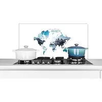 KitchenYeah Spatscherm keuken 90x45 cm - Kookplaat achterwand Wereldkaart - Spreuken - Natuur - Muurbeschermer - Spatwand fornuis - Hoogwaardig aluminium