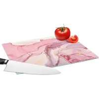 KitchenYeah Glazen Snijplank - 28x20 - Goud - Marmer - Roze - Snijplanken Glas