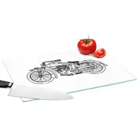 KitchenYeah Glazen Snijplank - 39x28 - Vintage brommer in vector-stijl - Snijplanken Glas