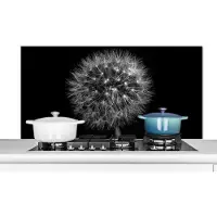 KitchenYeah Spatscherm keuken 120x60 cm - Kookplaat achterwand Paardenbloem - Zwart - Bloemen - Botanisch - Muurbeschermer - Spatwand fornuis - Hoogwaardig aluminium