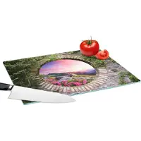 KitchenYeah Glazen Snijplank - 39x28 - Landschap - Bloemen - Doorkijk - Berg - Snijplanken Glas