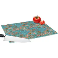 KitchenYeah Glazen Snijplank - 39x28 - Bohemian - Bloemen - Oranje - Retro - Design - Snijplanken Glas