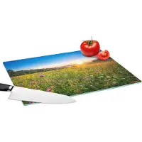 KitchenYeah Glazen Snijplank - 39x28 - Zon - Gras - Bloemen - Snijplanken Glas