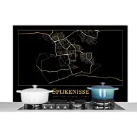 KitchenYeah Spatscherm keuken 120x80 cm - Kookplaat achterwand Plattegrond - Spijkenisse - Goud - Zwart - Muurbeschermer - Spatwand fornuis - Hoogwaardig aluminium - Stadskaart