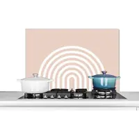 KitchenYeah Spatscherm keuken 90x60 cm - Kookplaat achterwand Abstract - Kunst - Regenboog - Wit - Roze - Muurbeschermer - Spatwand fornuis - Hoogwaardig aluminium