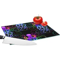 KitchenYeah Glazen Snijplank - 28x20 - Octopus - Regenboog - Neon - Abstract - Patronen - Snijplanken Glas