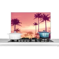 KitchenYeah Spatscherm keuken 80x55 cm - Kookplaat achterwand Lucht - Palmboom - Avond - Natuur - Tropisch - Muurbeschermer - Spatwand fornuis - Hoogwaardig aluminium