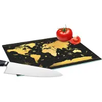 KitchenYeah Glazen Snijplank - 28x20 - Wereldkaart - Luxe - Goud - Snijplanken Glas