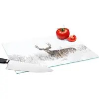 KitchenYeah Glazen Snijplank - 39x28 - Hert - Winter - Sneeuw - Dieren - Seizoenen - Wit - Snijplanken Glas