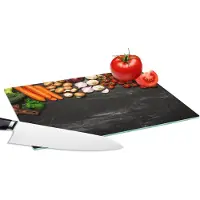 KitchenYeah Glazen Snijplank - 28x20 - Wortel - Groente - Kruiden - Specerijen - Rustiek - Snijplanken Glas