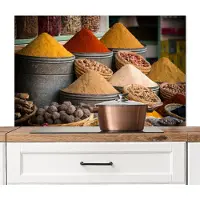 KitchenYeah Spatscherm keuken 100x65 cm - Kookplaat achterwand Kruiden - Ton - Specerijen - Geel - Bruin - Muurbeschermer - Spatwand fornuis - Hoogwaardig aluminium