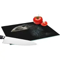 KitchenYeah Glazen Snijplank - 28x20 - Vogel - Portret - Neushoornvogel - Zwart - Dieren - Snijplanken Glas