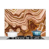 KitchenYeah Spatscherm keuken 120x80 cm - Kookplaat achterwand Goud - Agaat geode - Stenen - Bruin - Muurbeschermer - Spatwand fornuis - Hoogwaardig aluminium