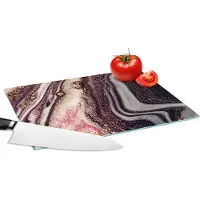 KitchenYeah Glazen Snijplank - 28x20 - Marmer - Roze - Goud - Glitter - Marmerlook - Snijplanken Glas
