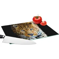 KitchenYeah Glazen Snijplank - 28x20 - Luipaard - Dieren - Portret - Wilde dieren - Zwart - Snijplanken Glas
