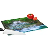 KitchenYeah Glazen Snijplank - 39x28 - Waterval - Bomen - Natuur - Water - Jungle - Snijplanken Glas