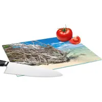 KitchenYeah Glazen Snijplank - 28x20 - Strand - Takken - Tropisch - Zee - Snijplanken Glas