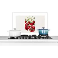 KitchenYeah Spatscherm keuken 60x40 cm - Kookplaat achterwand Aardbeien - Fruit - Plant - Muurbeschermer - Spatwand fornuis - Hoogwaardig aluminium