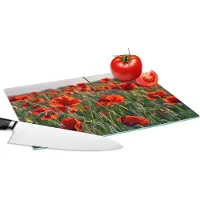 KitchenYeah Glazen Snijplank - 28x20 - Bloemen - Klaprozen - Natuur - Rood - Snijplanken Glas