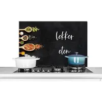 KitchenYeah Spatscherm keuken 80x55 cm - Kookplaat achterwand Quotes - Specerijen - Kruiden - Spreuken - Lekker eten - Muurbeschermer - Spatwand fornuis - Hoogwaardig aluminium