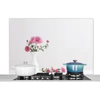 KitchenYeah Spatscherm keuken 120x80 cm - Kookplaat achterwand Chrysanten - Roze - Stilleven - Muurbeschermer - Spatwand fornuis - Hoogwaardig aluminium