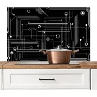 KitchenYeah Spatscherm keuken 100x65 cm - Kookplaat achterwand Abstract - Lijnen - Rondjes - Zwart - Muurbeschermer - Spatwand fornuis - Hoogwaardig aluminium