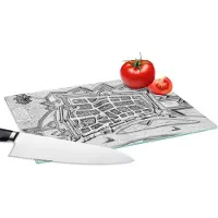 KitchenYeah Glazen Snijplank - 28x20 - Historische stadskaart van het Limburgse Venlo - zwart wit - Snijplanken Glas