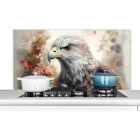 KitchenYeah Spatscherm keuken 120x60 cm - Kookplaat achterwand Arend - Adelaar - Vogel - Bloemen - Natuur - Muurbeschermer - Spatwand fornuis - Hoogwaardig aluminium