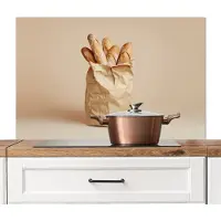 KitchenYeah Spatscherm keuken 100x65 cm - Kookplaat achterwand Baguette - Brood - Stokbrood - Beige - Muurbeschermer - Spatwand fornuis - Hoogwaardig aluminium