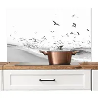 KitchenYeah Spatscherm keuken 100x65 cm - Kookplaat achterwand Strand - Zee - Golven - Vogels - Natuur - Muurbeschermer - Spatwand fornuis - Hoogwaardig aluminium