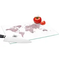 KitchenYeah Glazen Snijplank - 39x28 - Wereldkaart - Roze - Vliegtuig - Snijplanken Glas