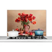 KitchenYeah Spatscherm keuken 100x65 cm - Kookplaat achterwand Stilleven - Bloemen - Bladeren - Muurbeschermer - Spatwand fornuis - Hoogwaardig aluminium