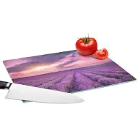 KitchenYeah Glazen Snijplank - 28x20 - Lavendel - Paars - Wolken - Bloemen - Snijplanken Glas