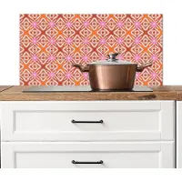 KitchenYeah Spatscherm keuken 80x40 cm - Kookplaat achterwand Patroon - Vormen - Roze - Oranje - Rood - Muurbeschermer - Spatwand fornuis - Hoogwaardig aluminium
