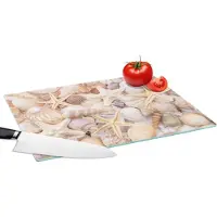 KitchenYeah Glazen Snijplank - 39x28 - Zeesterren - Schelpen - Strand - Zomer - Snijplanken Glas