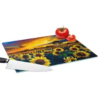 KitchenYeah Glazen Snijplank - 39x28 - Schilderij - Olieverf - Bloemen - Zonnebloem - Snijplanken Glas