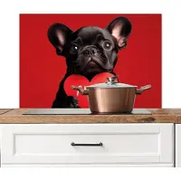 KitchenYeah Spatscherm keuken 90x60 cm - Kookplaat achterwand Amor - Hond - Hartje - Rood - Muurbeschermer - Spatwand fornuis - Hoogwaardig aluminium