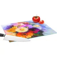 KitchenYeah Glazen Snijplank - 39x28 - Olieverf - Kleuren - Bloemen - Snijplanken Glas