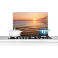 KitchenYeah Spatscherm keuken 60x40 cm - Kookplaat achterwand Strand - Zee - Roze - Zonsondergang - Muurbeschermer - Spatwand fornuis - Hoogwaardig aluminium